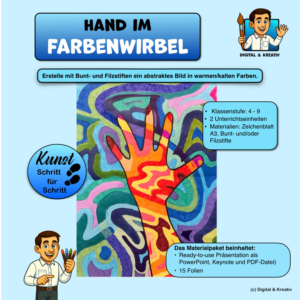 Kunst Schritt für Schritt: Hand im Farbwirbel