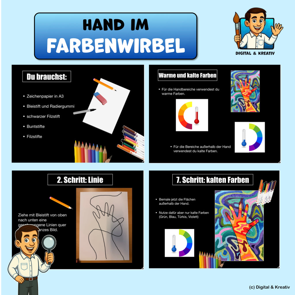 Kunst Schritt für Schritt: Hand im Farbwirbel