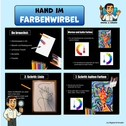 Kunst Schritt für Schritt: Hand im Farbwirbel