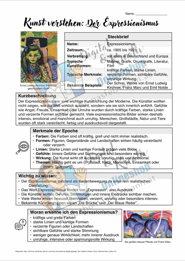 Kunst verstehen: Der Expressionismus | Infoblatt zur Kunstepoche (2 Seiten) | PDF