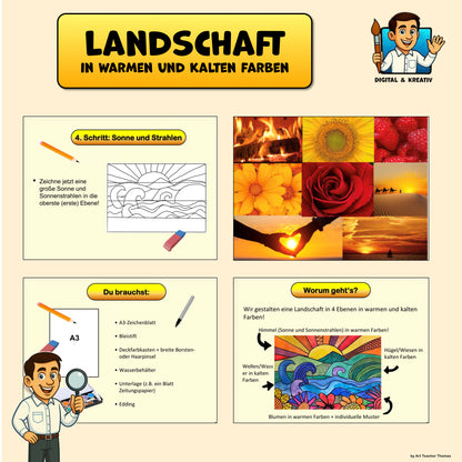 Kunst Schritt für Schritt: Meereslandschaft in warmen und kalten Farben (inkl. Vorlage)