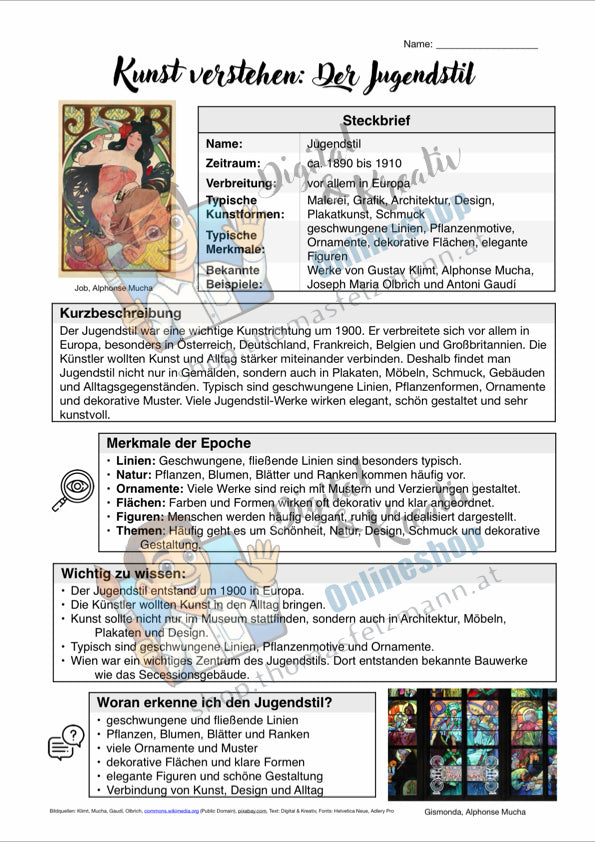 Kunst verstehen: Der Jugendstil | Infoblatt zur Kunstepoche (2 Seiten) | PDF