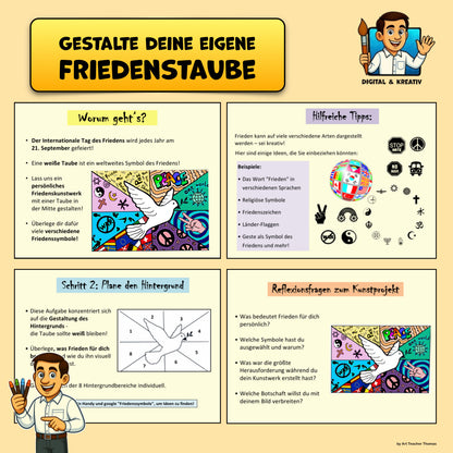 Kunst Schritt für Schritt: Gestalte eine Friedenstaube! (inkl. 2 Vorlagen)