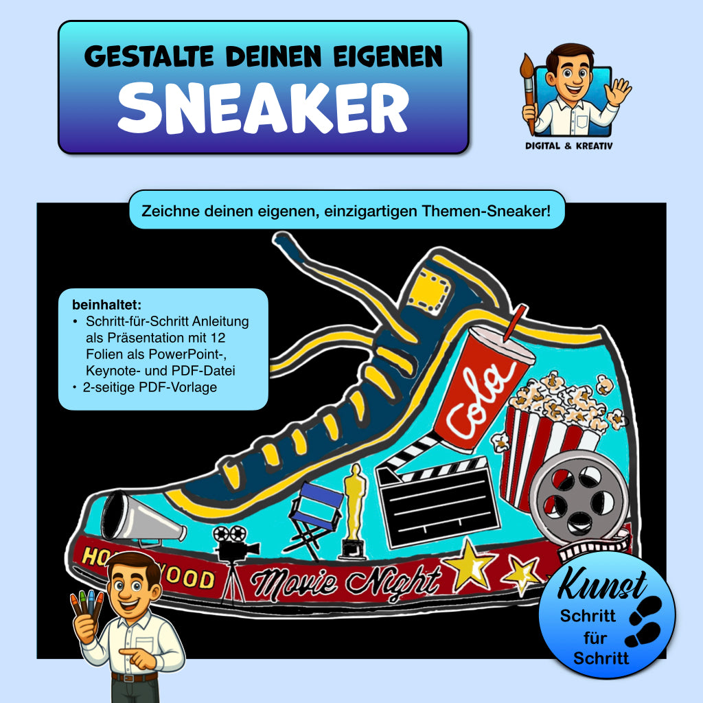 KUNST Schritt für Schritt: Sneaker-Design mit 2 Vorlagen (Bunt-/Filzstifte)