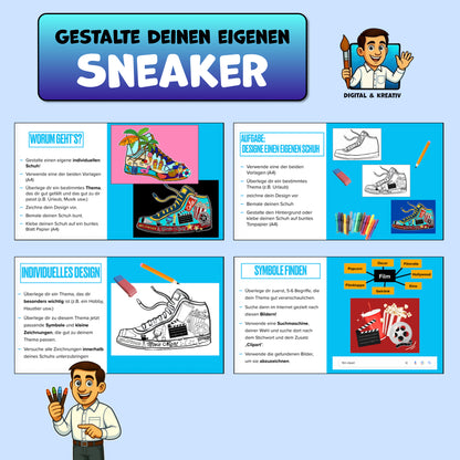 KUNST Schritt für Schritt: Sneaker-Design mit 2 Vorlagen (Bunt-/Filzstifte)