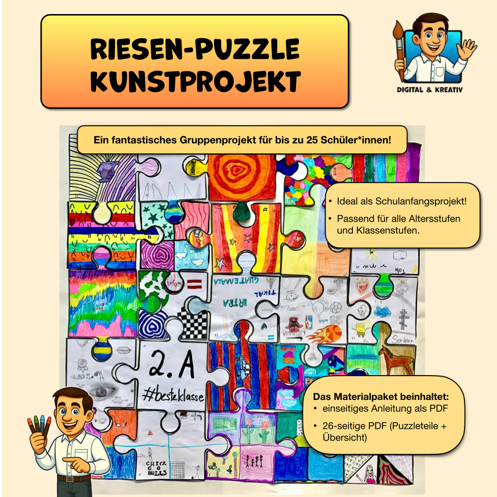 Klassenpuzzle als Gemeinschaftsprojekt (25 Teile) | Druckvorlagen A4 & A3 | PDF – Titelbild