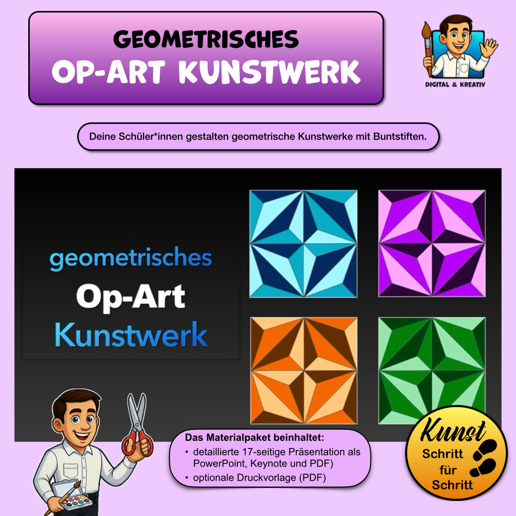 Geometrisches Op-Art-Kunstwerk: Schritt-für-Schritt-Anleitung mit 3D-Effekt (PDF, 17 Seiten) – Titelbild