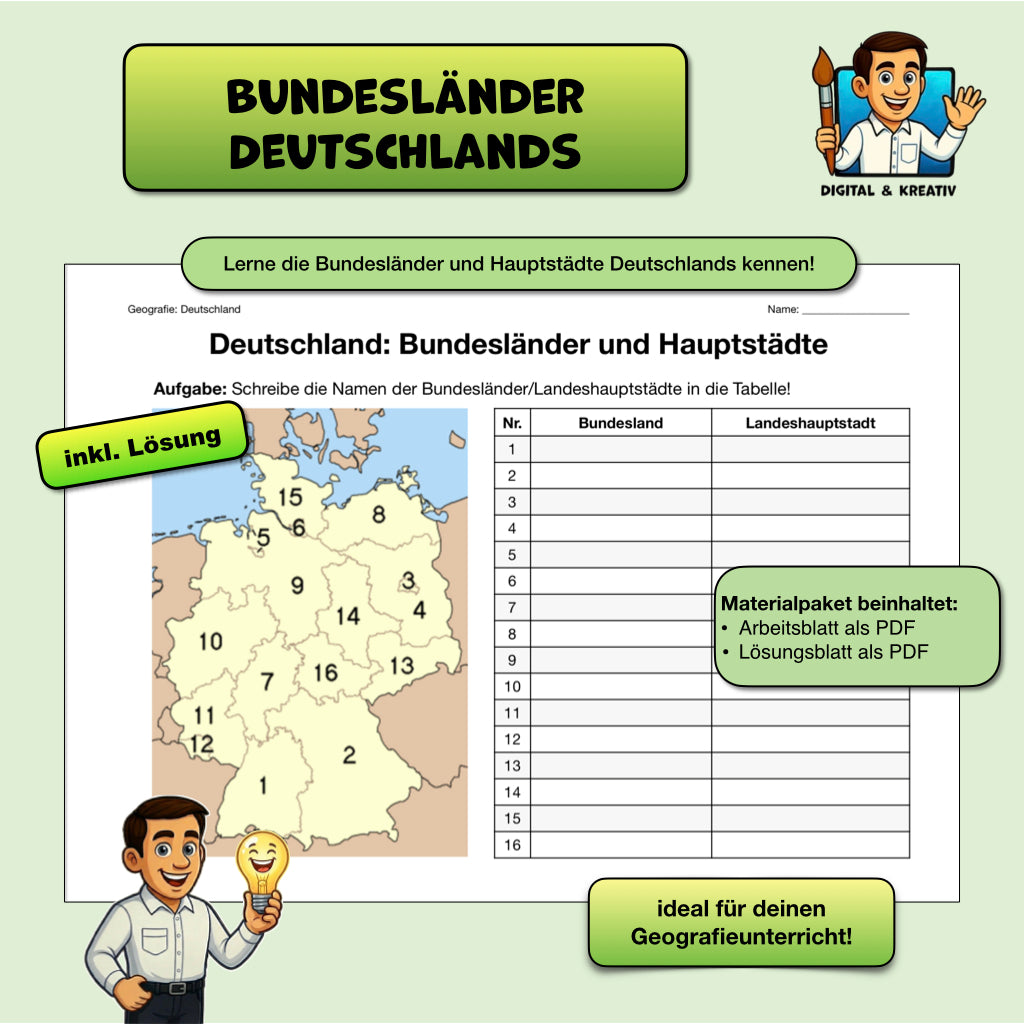 Deutschland: Bundesländer und Hauptstädte (Arbeitsblatt, PDF) mit Lösung – Titelbild