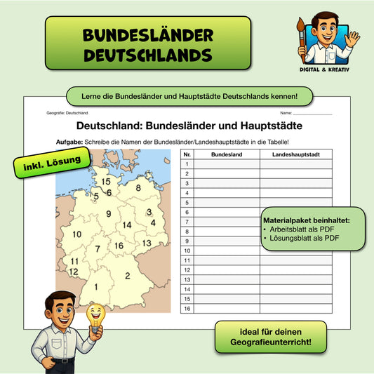 Deutschland: Bundesländer und Hauptstädte (Arbeitsblatt, PDF) mit Lösung – Titelbild