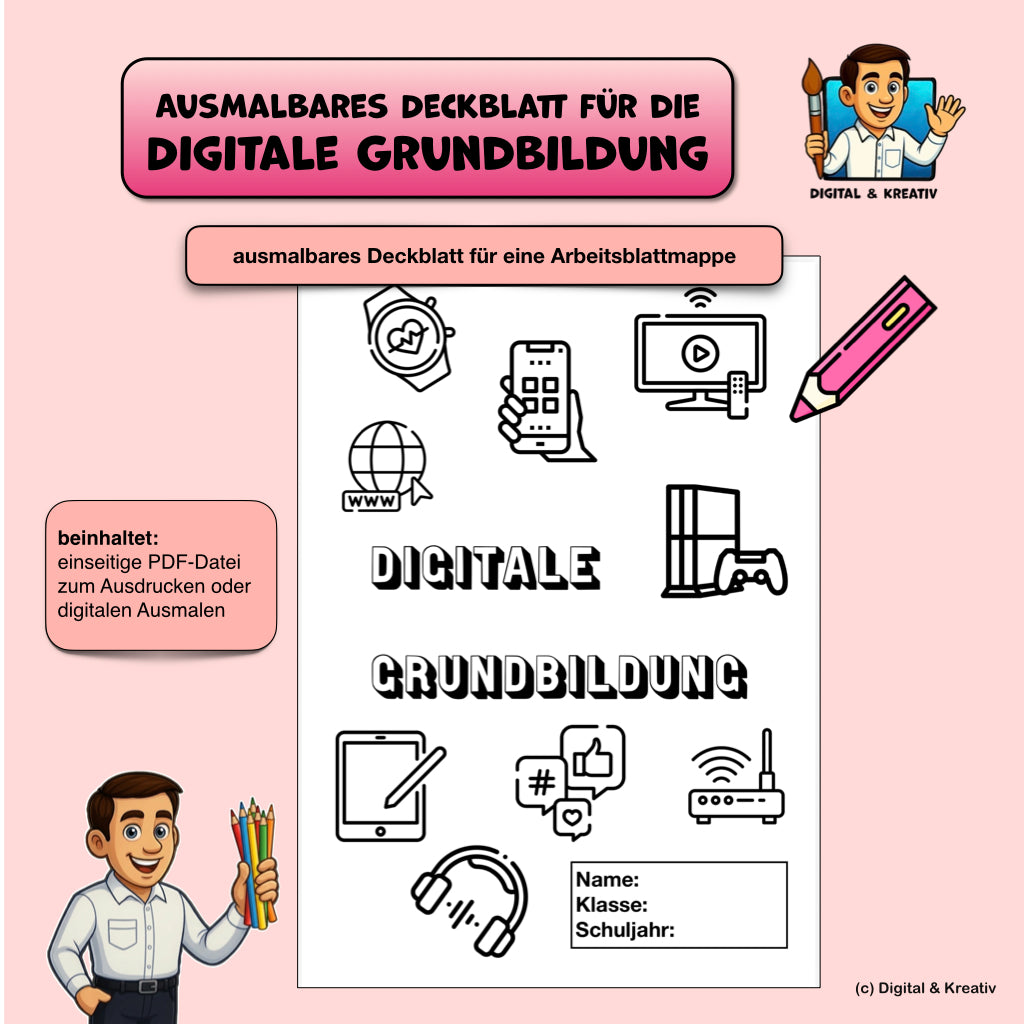 FREEBIE: Deckblatt zum Ausmalen für die Digitale Grundbildung (PDF) – Titelbild