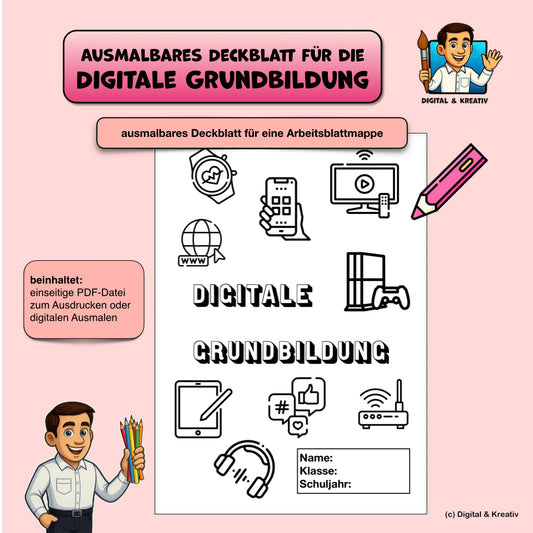 FREEBIE: Deckblatt zum Ausmalen für die Digitale Grundbildung (PDF) – Titelbild