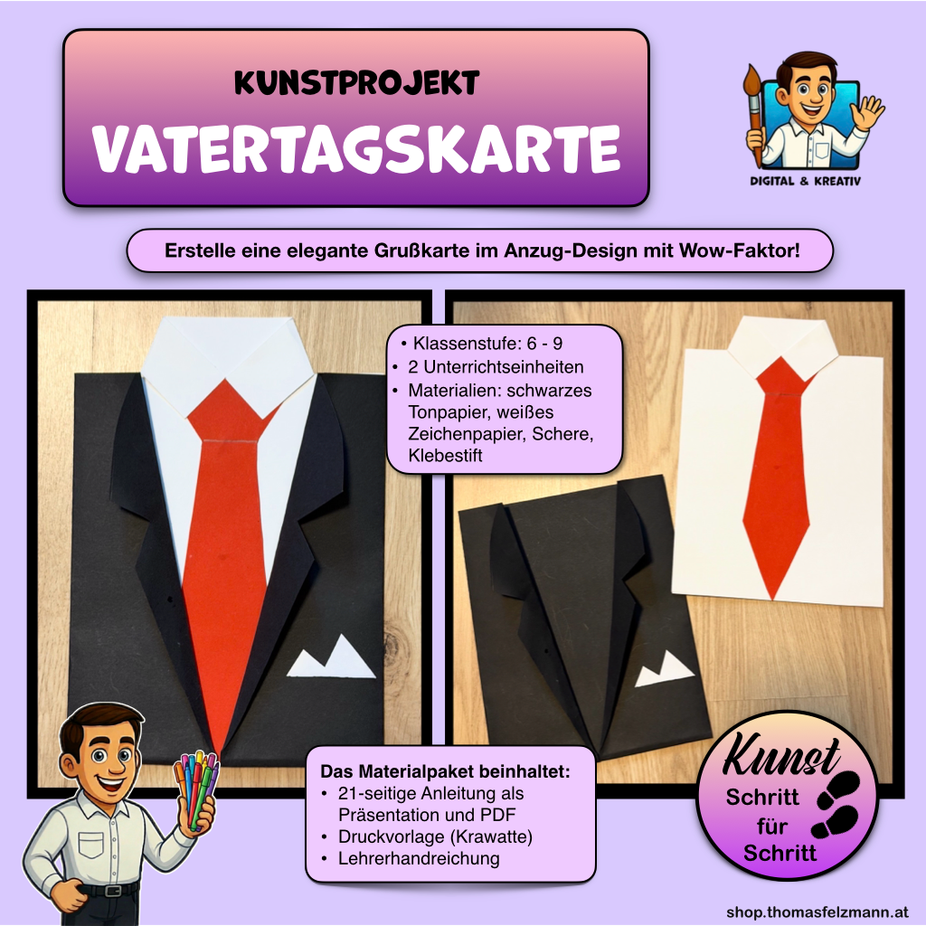 Vatertagskarte basteln | Anzug mit Hemd und Krawatte | PowerPoint + PDF