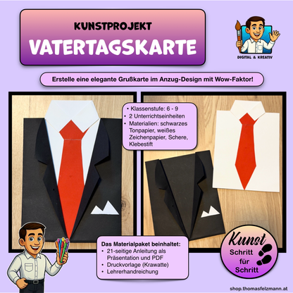 Vatertagskarte basteln | Anzug mit Hemd und Krawatte | PowerPoint + PDF