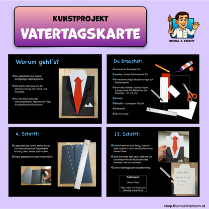 Vatertagskarte basteln | Anzug mit Hemd und Krawatte | PowerPoint + PDF