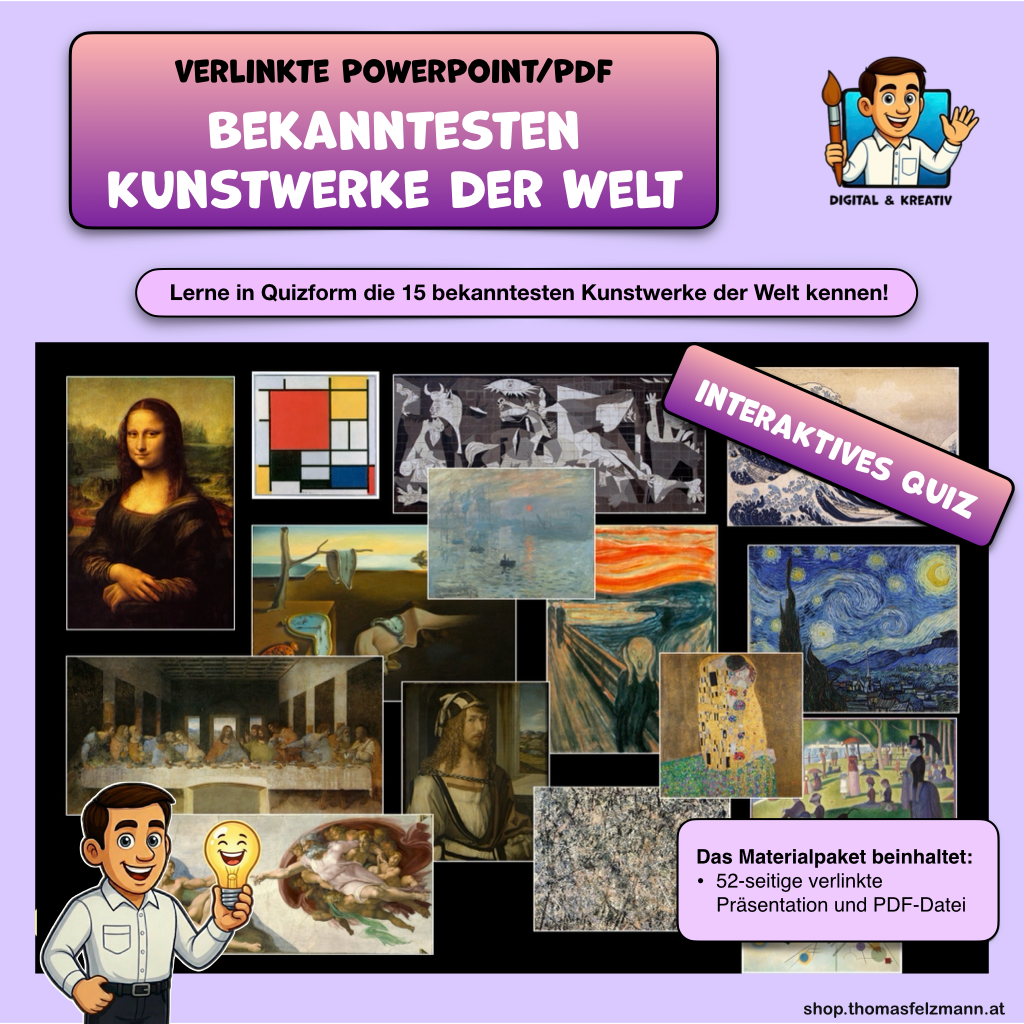 Die bekanntesten Kunstwerke der Welt Quiz (52 Seiten/Folien) | Interaktive PowerPoint + PDF