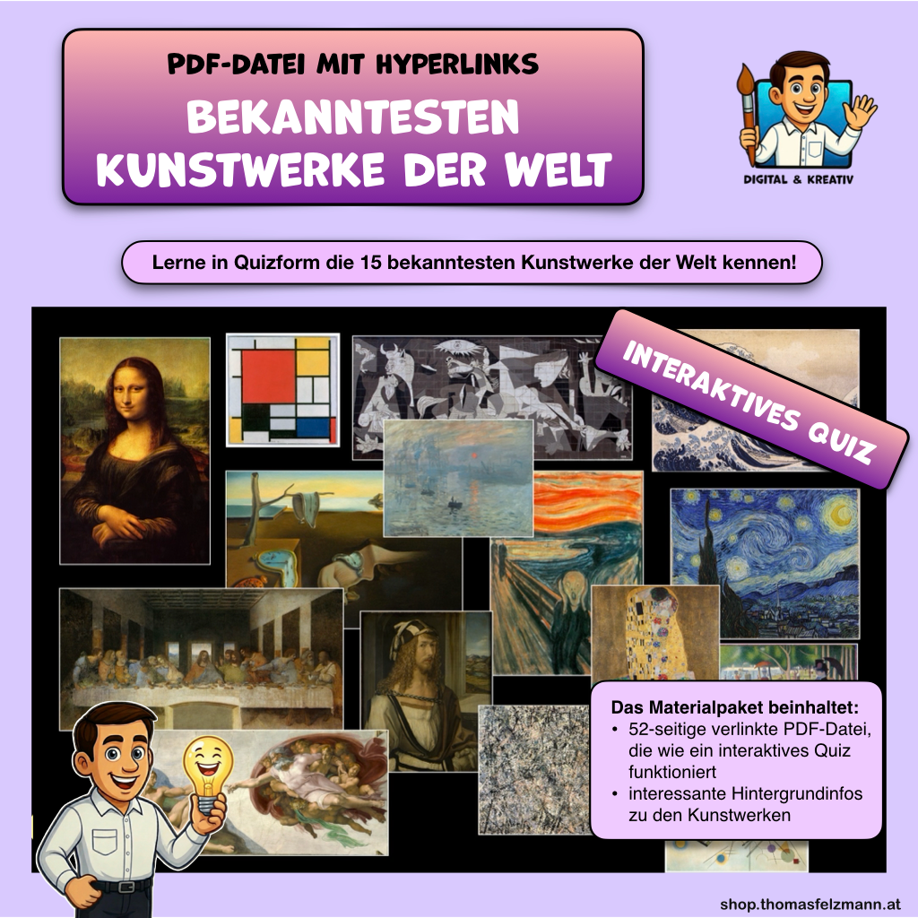 Die bekanntesten Kunstwerke der Welt Quiz (52 Seiten) | Interaktive PDF