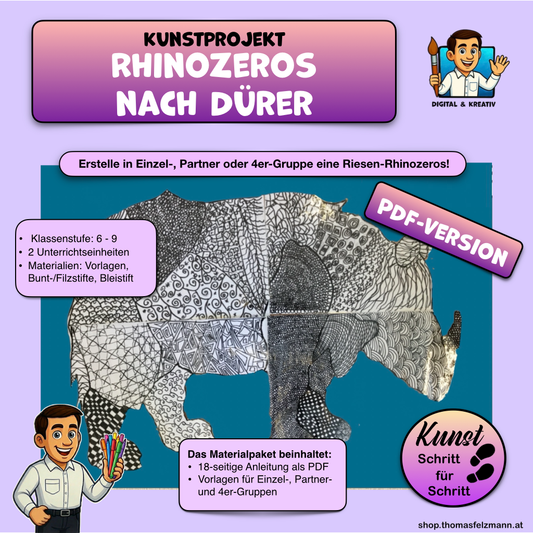 Dürer Rhinozeros – Kunstprojekt als PDF | Musterzeichnung & Gruppenarbeit
