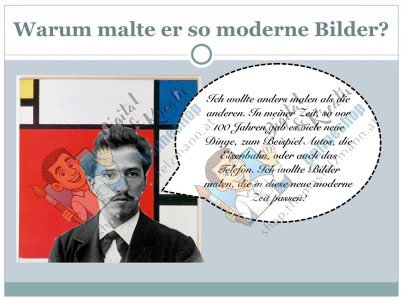 Abstraktes Kunstwerk nach Mondrian Kunstprojekt (15 Seiten) | PowerPoint + PDF