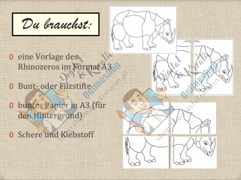 Dürer Rhinozeros – Kunstprojekt als PDF | Musterzeichnung & Gruppenarbeit