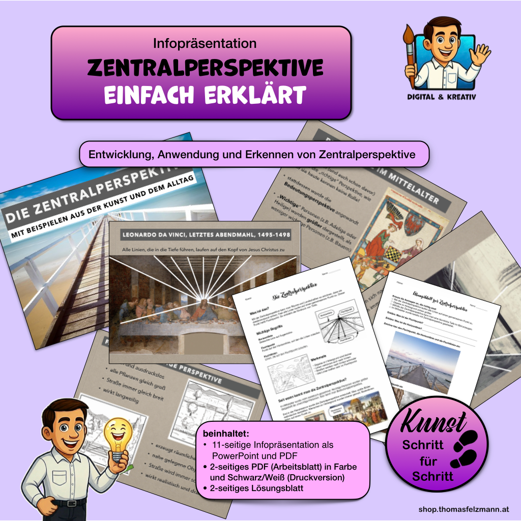 Zentralperspektive verstehen & anwenden – Infopräsentation (11 Seiten) + Arbeitsblatt