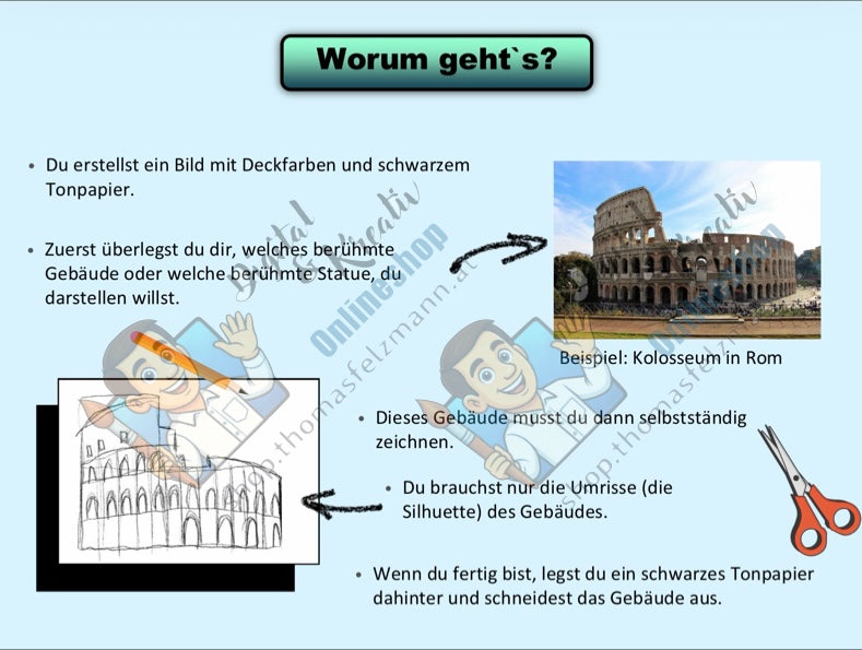 Silhouetten berühmter Bauwerke – Kunstprojekt (17-seitige Anleitung + 15-seitige Vorlagen)