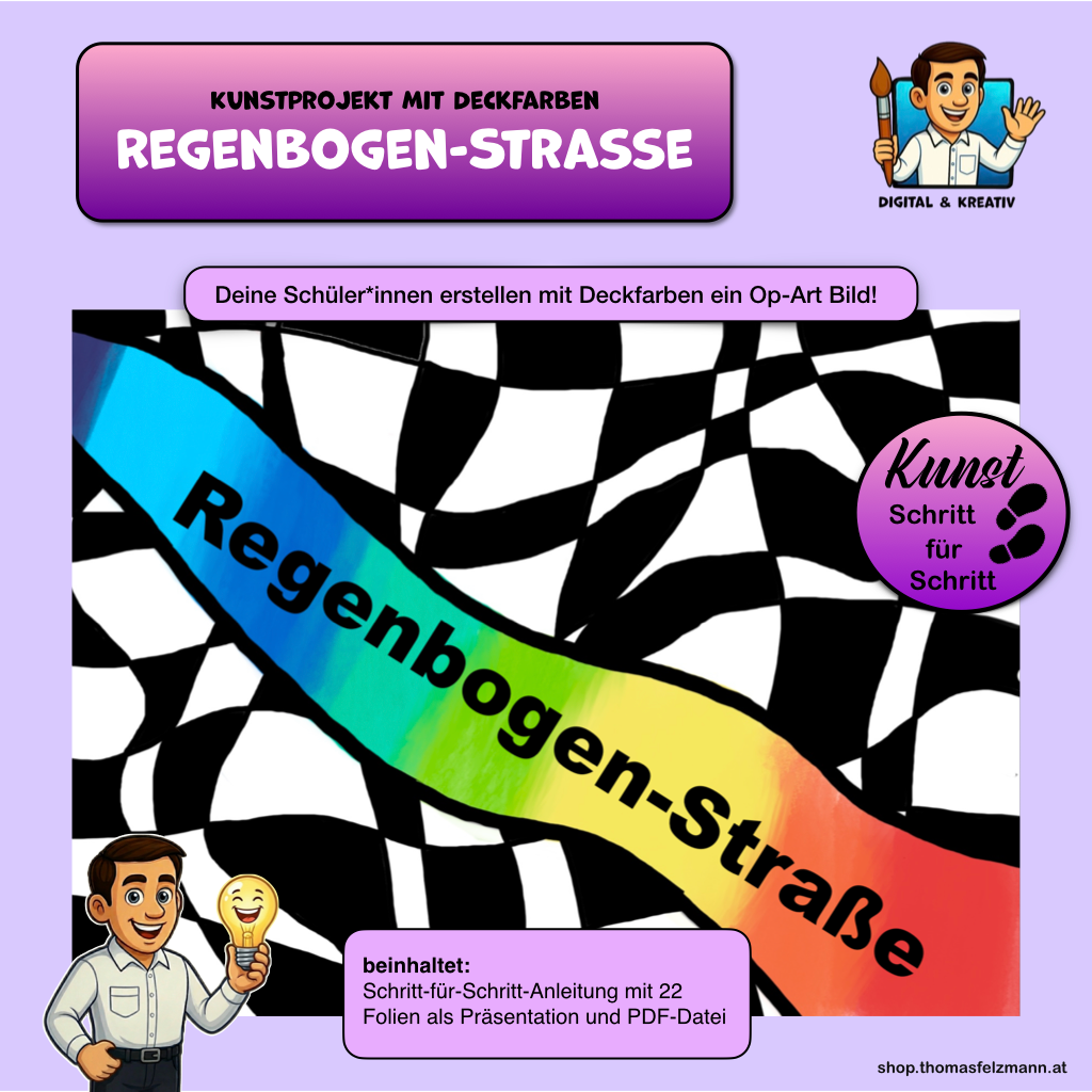 Regenbogen-Scherenschnitt Kunstprojekt (12 Seiten) | Deckfarbenmalerei + Collage | PowerPoint + PDF