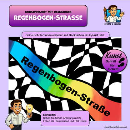 Regenbogen-Scherenschnitt Kunstprojekt (12 Seiten) | Deckfarbenmalerei + Collage | PowerPoint + PDF