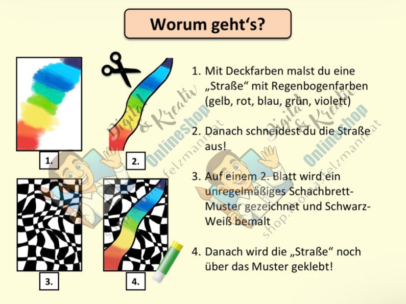 Regenbogen-Scherenschnitt Kunstprojekt (12 Seiten) | Deckfarbenmalerei + Collage | PowerPoint + PDF