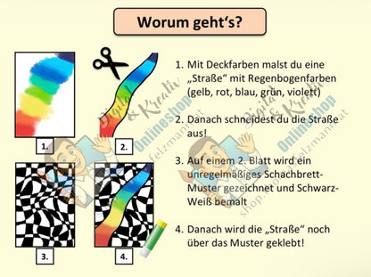 Regenbogen-Scherenschnitt Kunstprojekt (12 Seiten) | Deckfarbenmalerei + Collage | PowerPoint + PDF