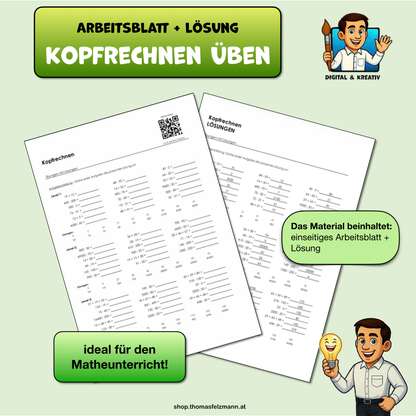 Kopfrechnen kostenlos: Grundrechnungsarten im Kopf lösen mit Lösungen als PDF