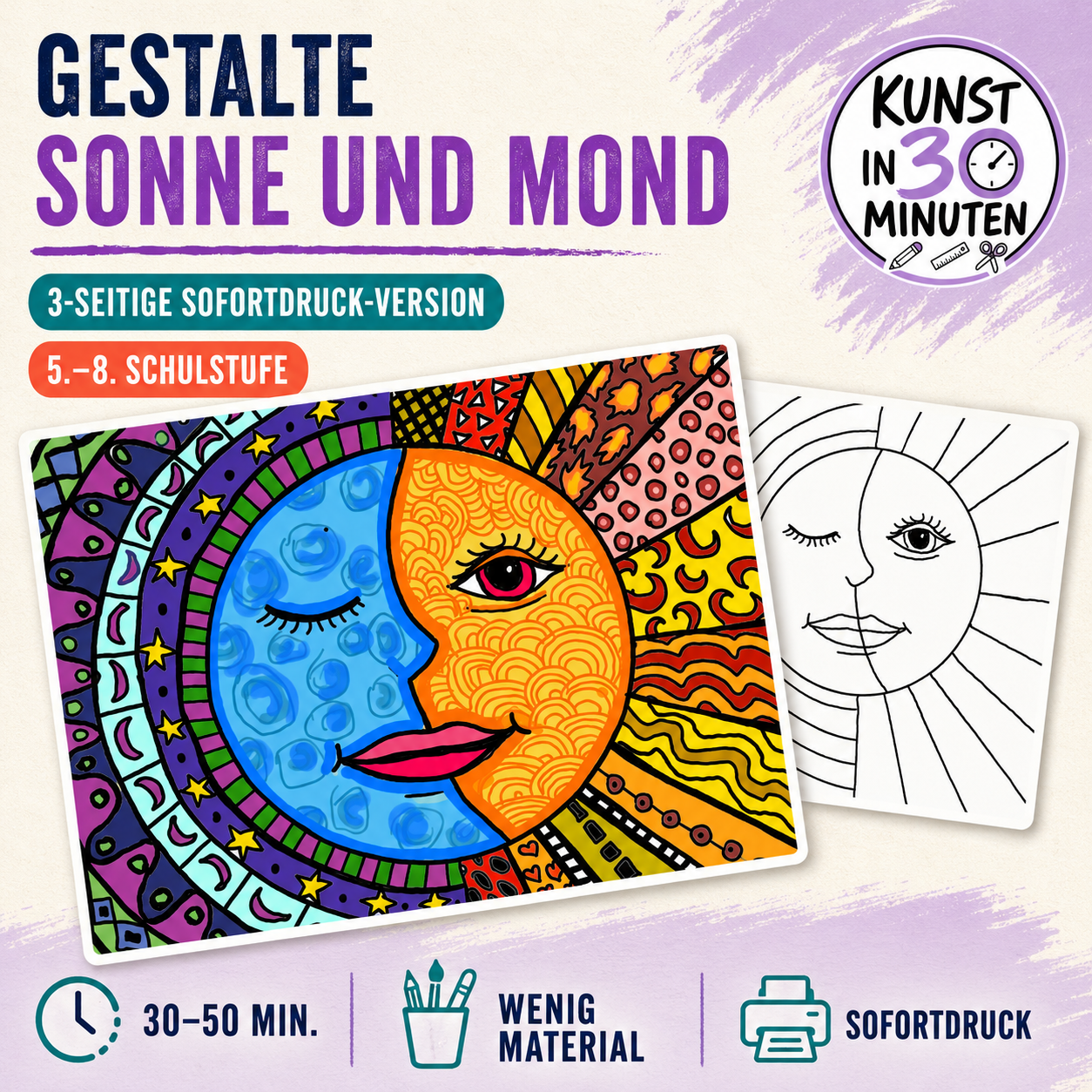 Kunst in 30 Minuten: Gestalte Sonne und Mond – Warme und kalte Farben