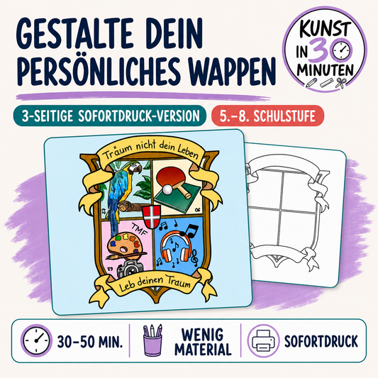 Gestalte dein persönliches Wappen – Kunst in 30 Minuten | 3-seitige Sofortdruck-Version