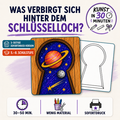 Was verbirgt sich hinter dem Schlüsselloch? – Kunst in 30 Minuten | 3-seitige Sofortdruck-Version