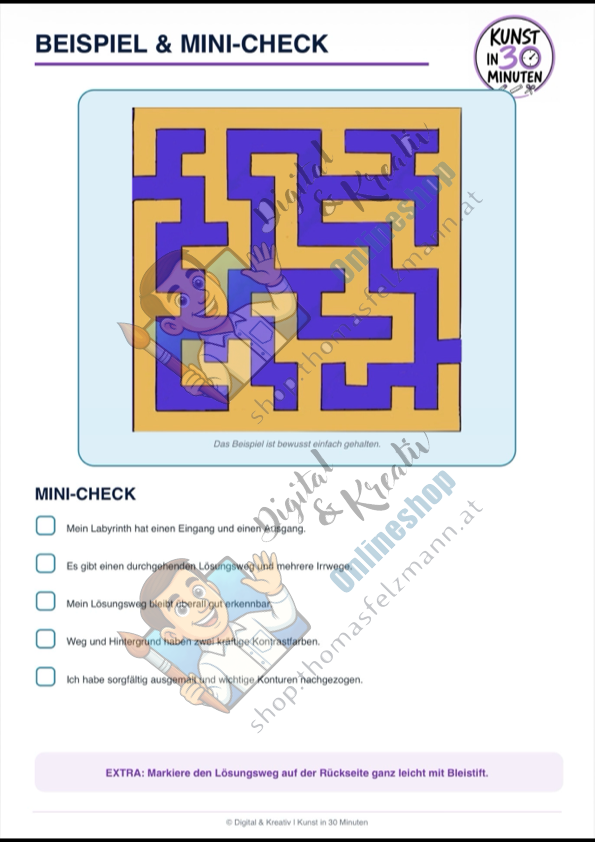 Eigenes Labyrinth gestalten – Kunst in 30 Minuten | 3-seitige Sofortdruck-PDF