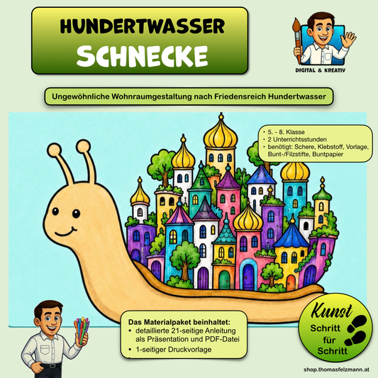 Hundertwasser Schnecke Kunstprojekt, 21 Folien + 1 Kopiervorlage)