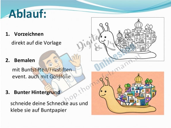 Hundertwasser Schnecke Kunstprojekt, 21 Folien + 1 Kopiervorlage)