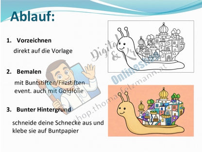 Hundertwasser Schnecke Kunstprojekt, 21 Folien + 1 Kopiervorlage)