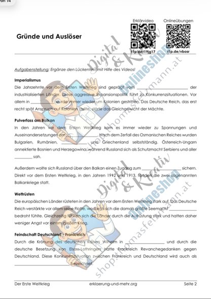 Der Erste Weltkrieg – Arbeitsheft mit Erklärvideos, Übungen & Onlineaufgaben (PDF)