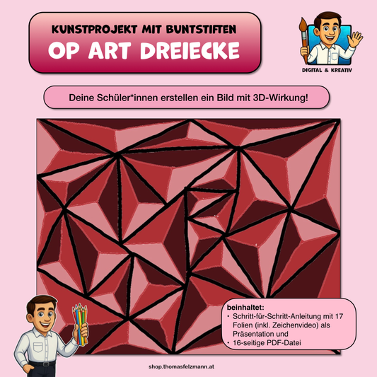 Op-Art Dreiecke: Buntstiftzeichnung mit 3D-Effekt