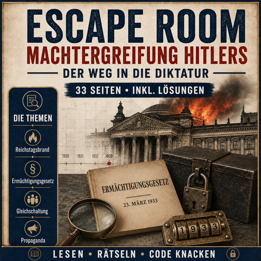 Escape-Room: Machtergreifung Hitlers Arbeitsheft (33 Seiten) | inkl. Lösungen | PDF