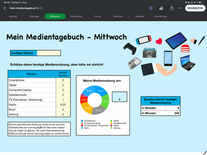 Medientagebuch Excel-Vorlage | Mediennutzung reflektieren