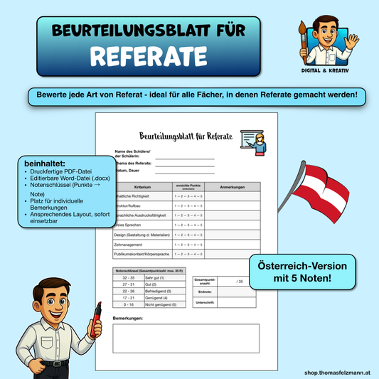 Beurteilungsblatt für Referate (5 Noten)