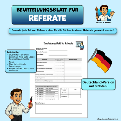 Beurteilungsblatt für Referate (6 Noten)