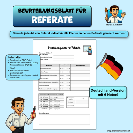 Beurteilungsblatt für Referate (6 Noten)