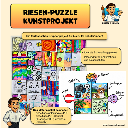 Klassenpuzzle als Gemeinschaftsprojekt (25 Teile) | Druckvorlagen A4 & A3 | PDF