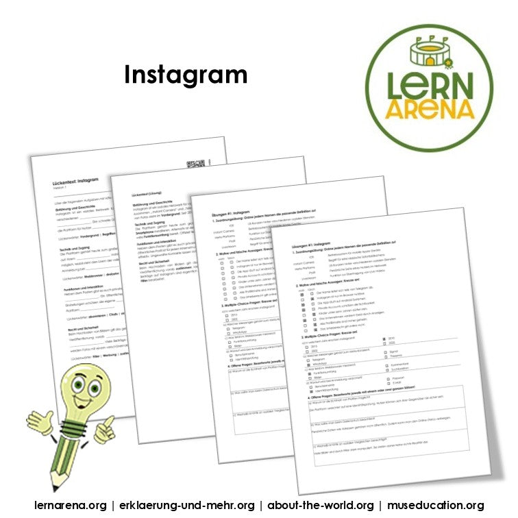 Instagram Arbeitsheft, 10 Seiten, mit Lösungen und QR-Code zum Erklärvideo