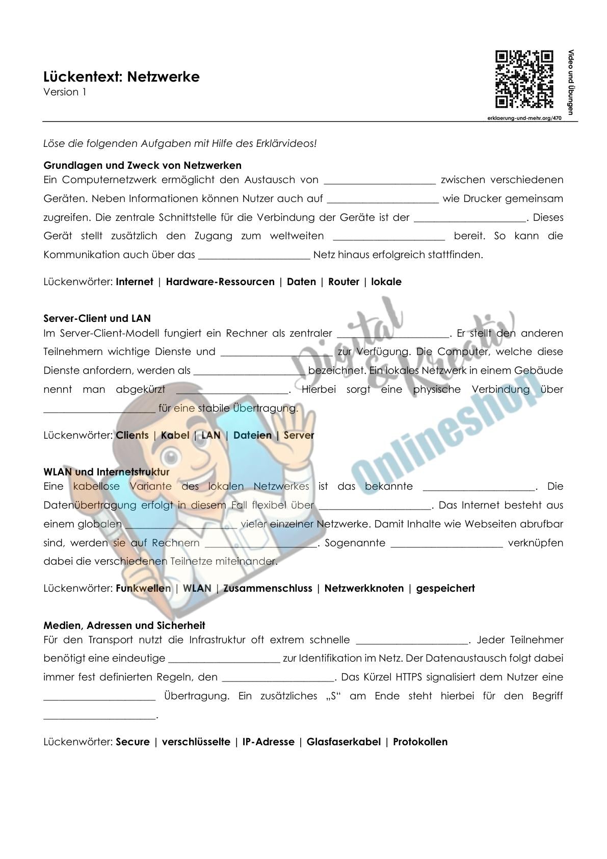 Netzwerke Arbeitsheft mit Lösungen | Digitale Grundbildung | 10 Seiten PDF