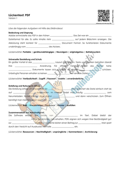 PDF einfach erklärt: Arbeitsblatt mit Lückentext, Übungen und Lösungen (10 Seiten)