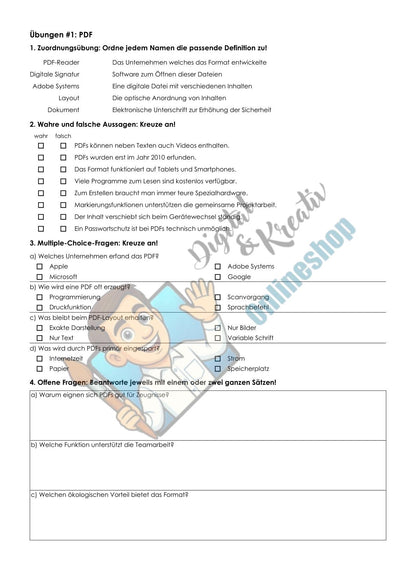 PDF einfach erklärt: Arbeitsblatt mit Lückentext, Übungen und Lösungen (10 Seiten)