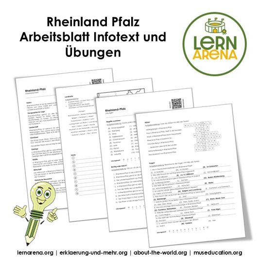 Rheinland-Pfalz Arbeitsblatt (PDF) mit Infotext, Übungen, Landkarte, Lösungen und QR-Codes | 7 Seiten